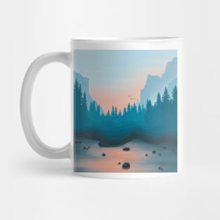 Forest Peach And Teal Minimalistic Landscape Digital Illustration Mug